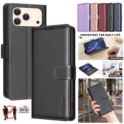 Wallet Flip Anti-theft Case For iPhone 17 Air 16E 16 15 14 Plus iPhone17 Pro Max SE4 Leather Cover RFID Blocking Protective Bags