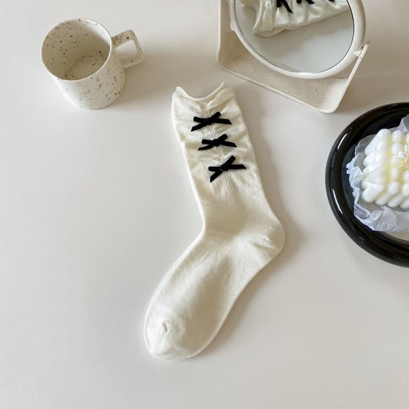 

Милые чулки до бедра в стиле принцессы с бантиками, студенческие черно-белые носки, тонкий весенне-осенний стиль 1 pair