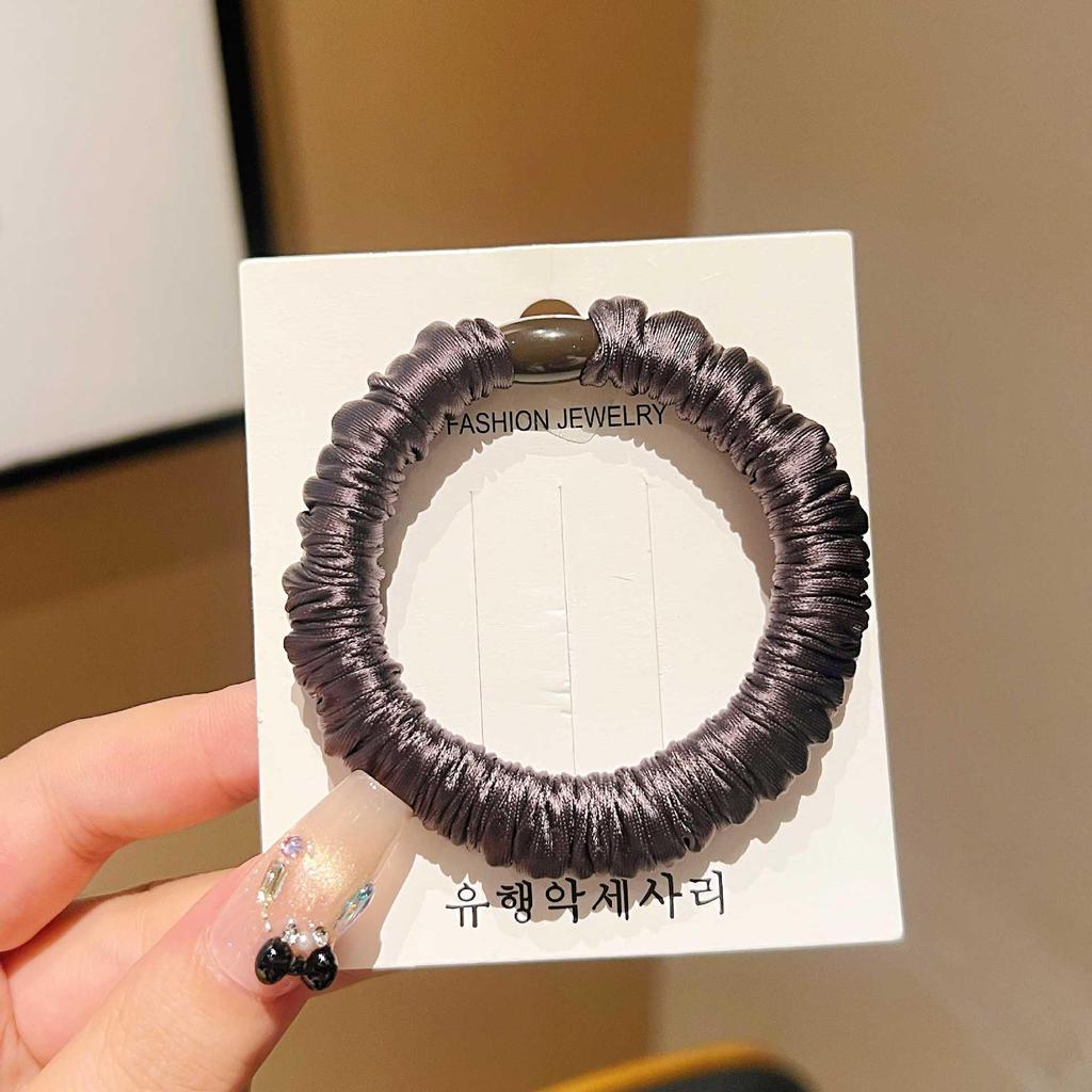 Premium Korean Style Ice Silk Pleated Hair Tie - Elastic Soft Ring for Simple Ponytails