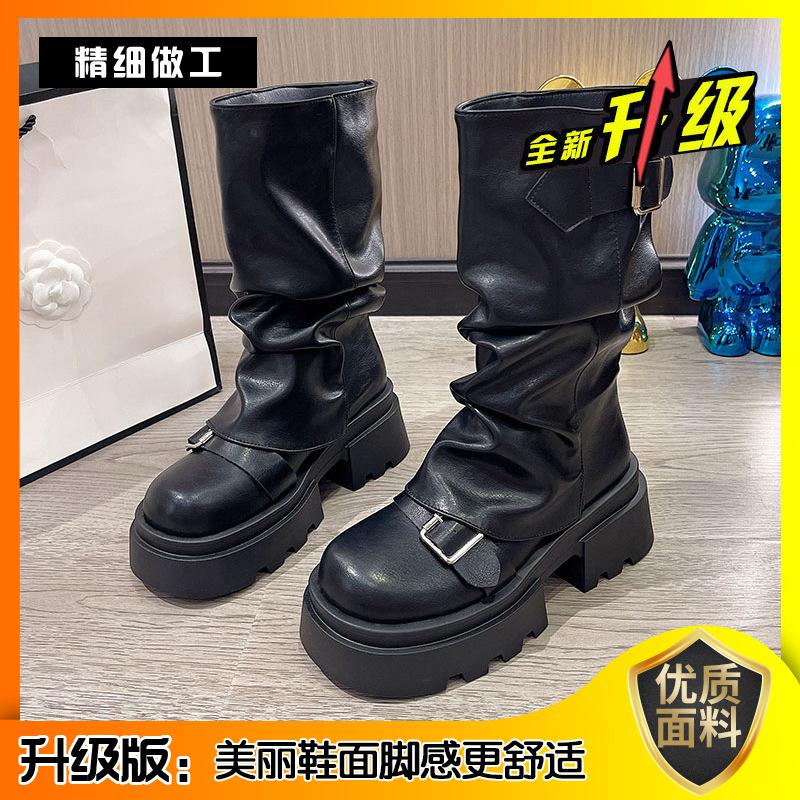 Brown Versatile Thick-soled Heightening Martin Boots Women's 2025 New Spring and Autumn Winter Retro Maillard Medium Boots