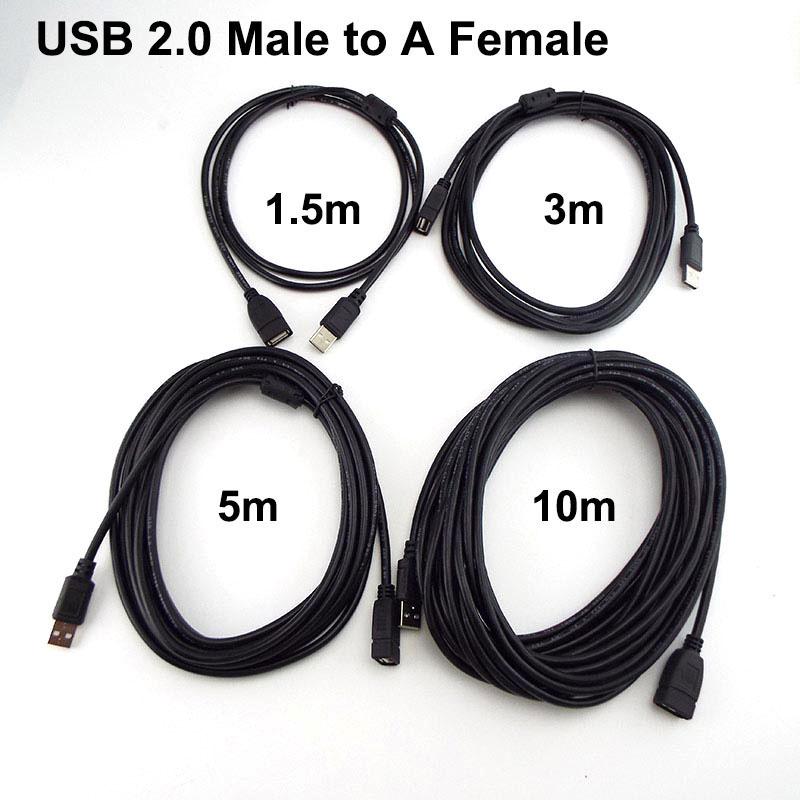 1.5/3/5m Black USB 2.0 Male To Type A Female Extension Extender Connector Power Data Transmission M/F Adapter Cable Wire Lead
