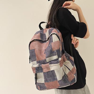 Student Schoolbag Contrast Color Women's Denim Backpack Large Capacity Backpack