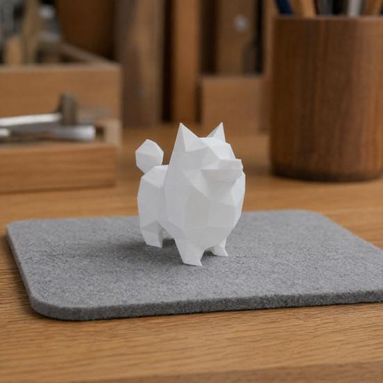 Geometric Low-Poly Dog Statue, 3D Printed Mini Dog Ornament, White Cute Puppy Figurine, Modern Desktop Decoration for Home Office Gift Ideas