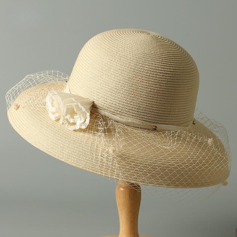 Summer women's gauze hat women's sun hat aristocratic hat women's mesh yarn curled flower top hat women's British celebrity cool hat