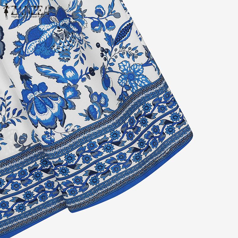 ZANZEA Damen Langarmbluse und Hose Lässiger Print Zweiteilige Anzugsets