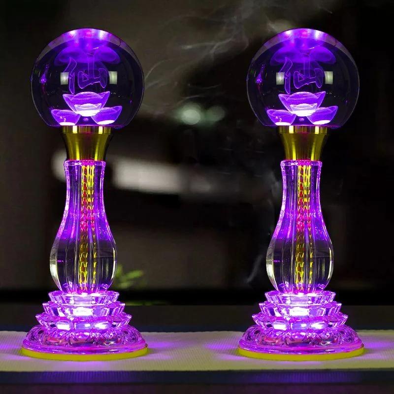 2pcs new crystal lotus Candlestick holder for household use Buddha Guanyin rainbow lotus lamp feng shui ornament