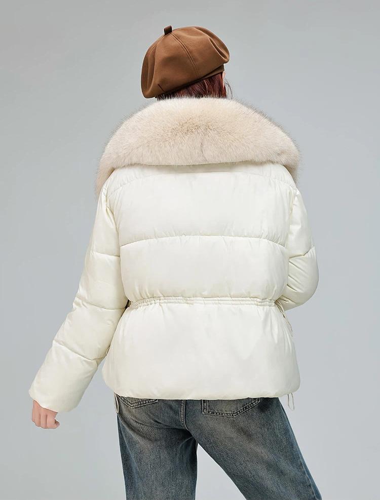 Women’s Short Big Fur Lapel Drawstring Warm Winter Jacket
