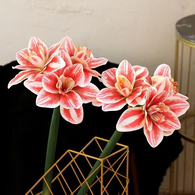 2Pcs Artificial Amaryllis Flowers Stem Real Touch Large Tropical Flowers Clivia Flowers for Vase Arrangements Home Office Decor