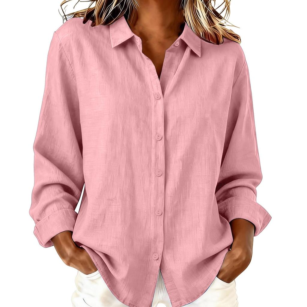 European & American Women's Spring/Summer Lapel Cardigan: Loose Long Sleeve Cotton & Linen Casual Shirt, Versatile for Any Occasion