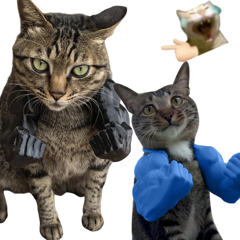 Cat Muscle Arm 3D Printed Cat Neck Hanging Decorative Toy with Muscles Cosplay for Kitten Party Halloween Costume Accessories