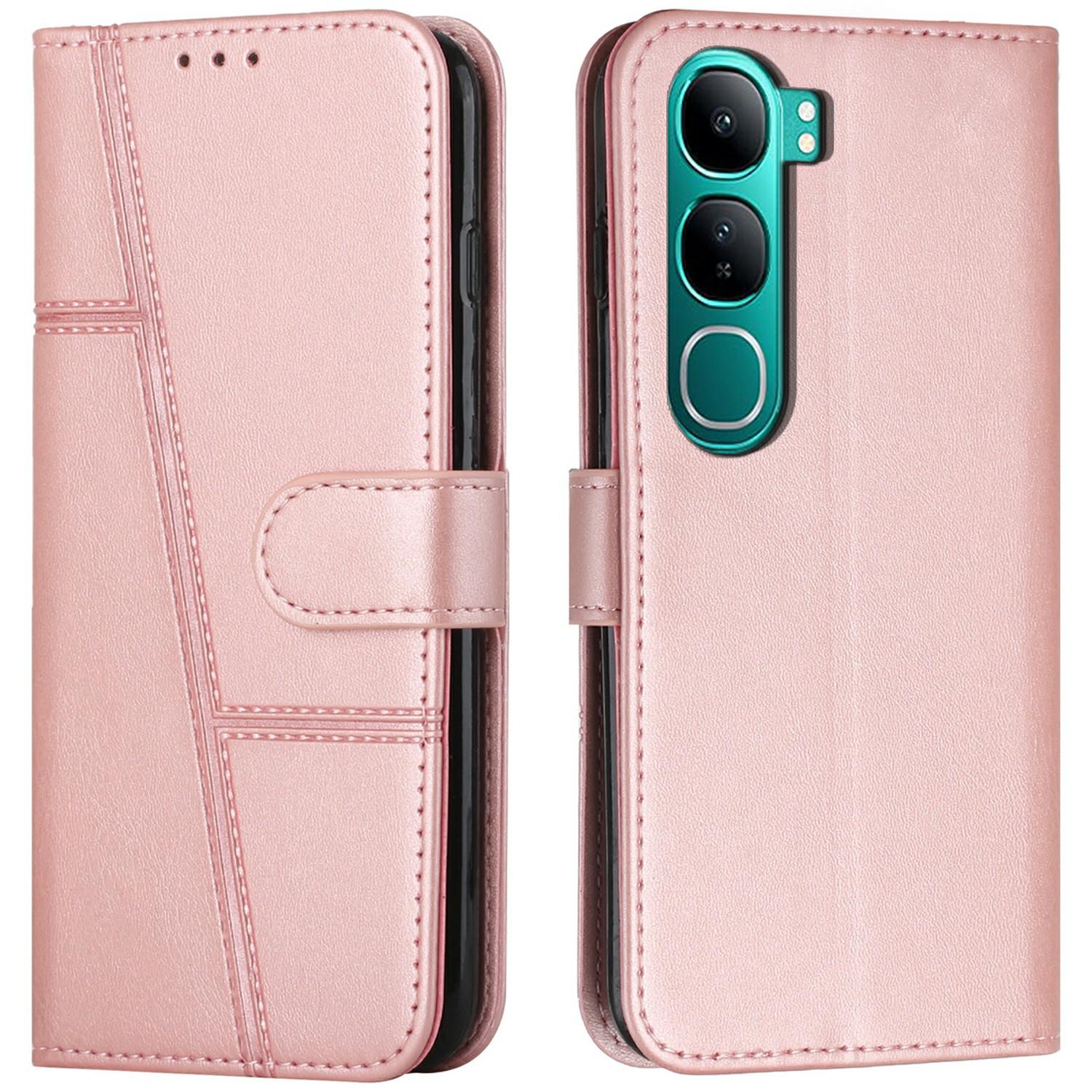 

Phone Case for vivo Y300 5G/V40 Lite (Indonesia) 5G/V40 Lite (Indonesia) 4G/Y200 5G Flip Protective Leather Stand Cover Rose Gold
