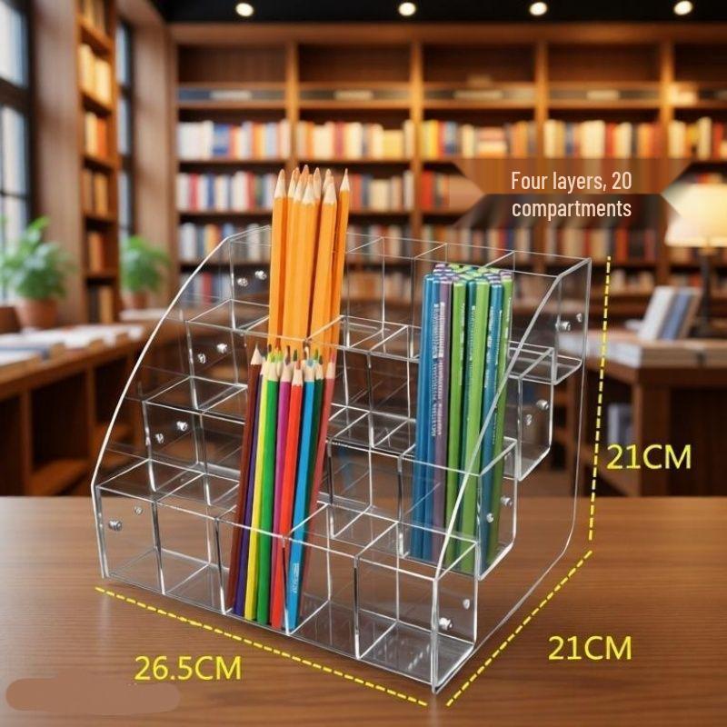 Acrylic Transparent Pen Holder Desktop Organizer and Display Rack