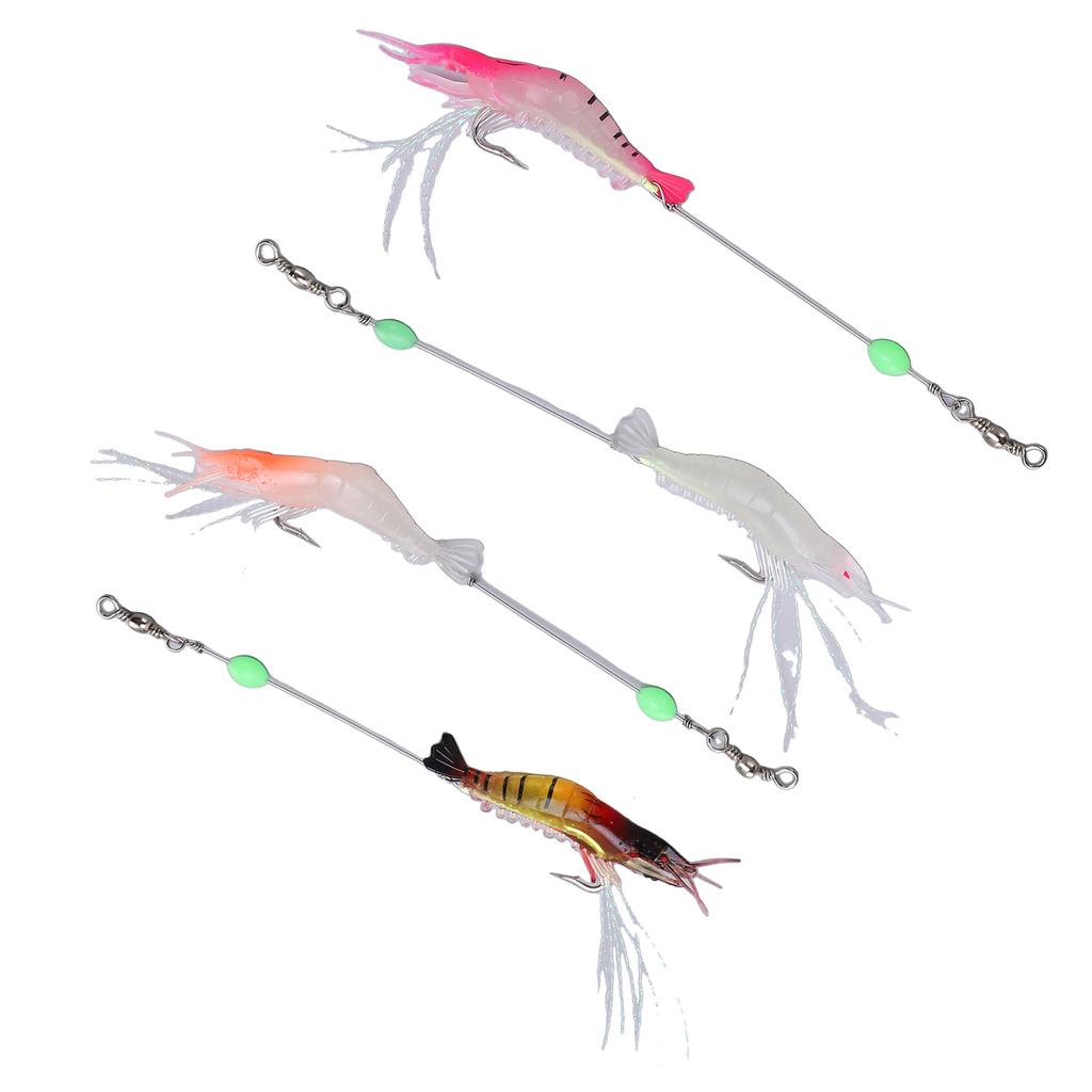 4 Stück 6,5g Angelgarnelen-Köder Set Künstlicher Weich-PVC-Köder Leuchtender Swimbait mit Haken für