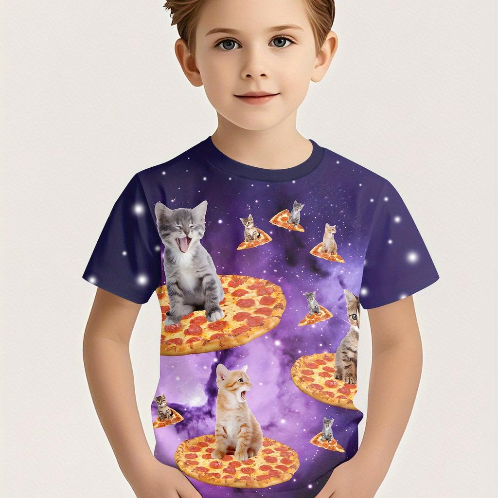 Summer Round Neck Cartoon Animal Pattern 3D Printed Top Fashionable Casual Short Sleeved Children's Boy T-shirts