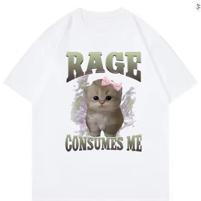 

Retro Rage Consumes Me Cat Funny T Shirts Unisex Women Cat Tshirt Round Neck Short Sleeve Trendy Tee Shirt Streetwear 4XL