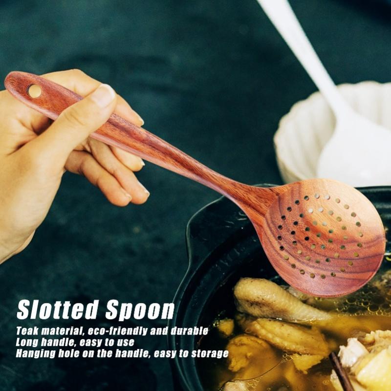 Slotted Spoon Wooden Long Handle Skimmer Scoop Kitchenware Cooking Kitchen  Utensil