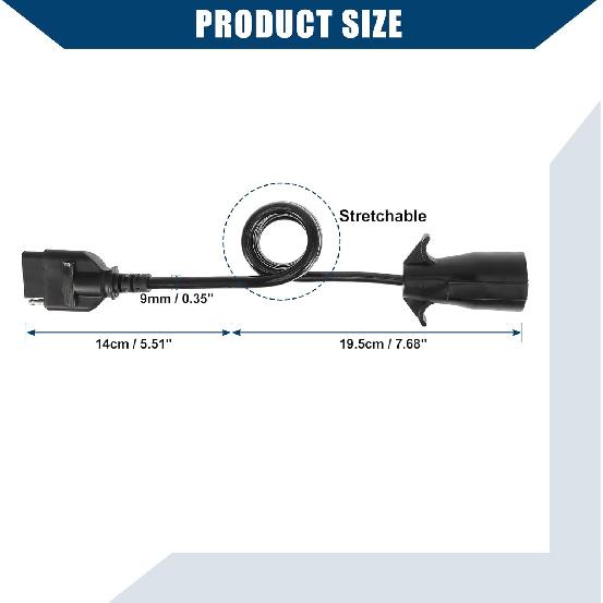 5ft 7 Way Round to 5 Way Pin Flat Trailer Wire Coiled Wiring Connector Adapter Plug/Rear for Truck RV Trailer Full Length 5 Foot (60 Inches) /