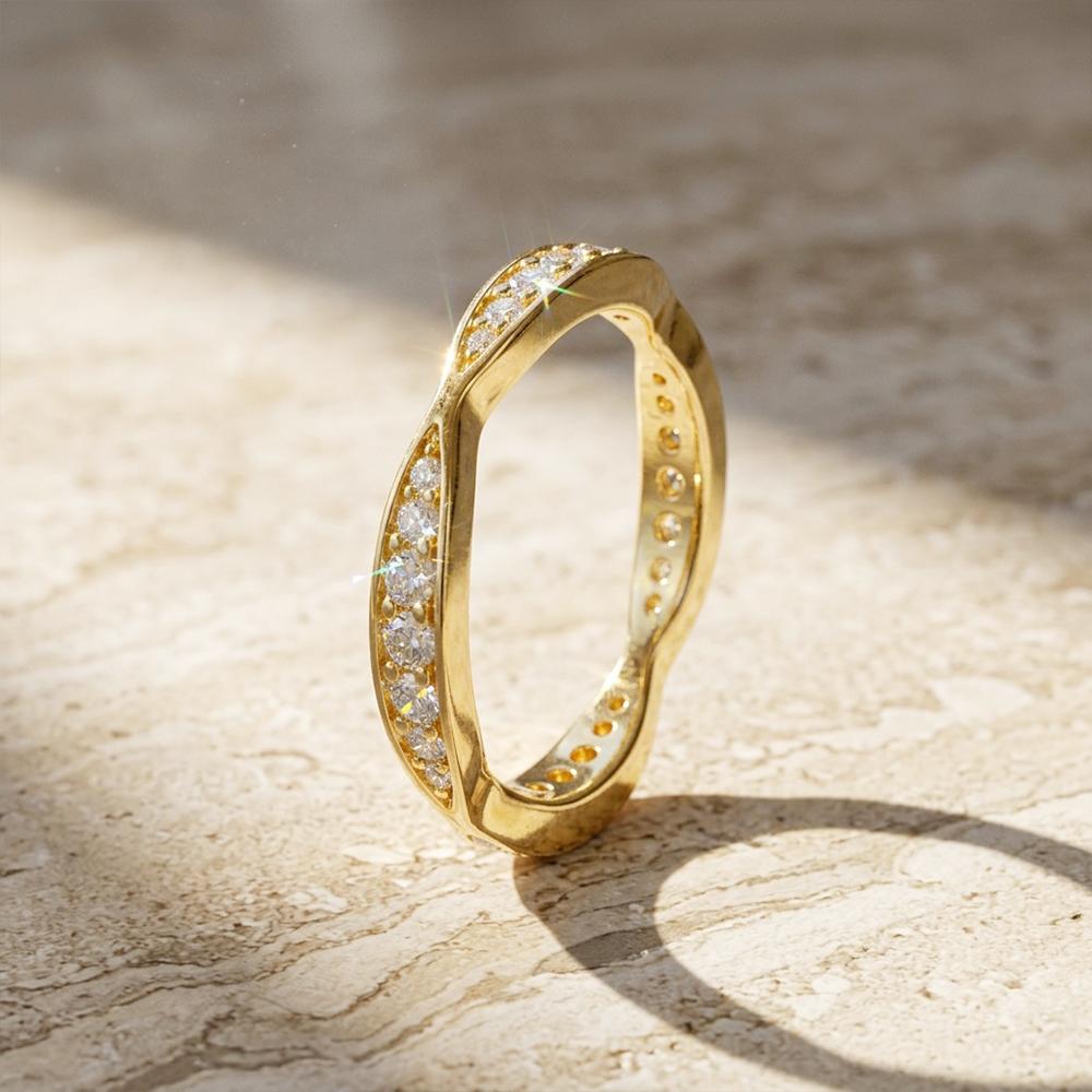 Real Full Moissanite Diamond Ring For Women Copper18K Gold Plated Mobius Infinity Ring Wedding Band Jewelry Gift