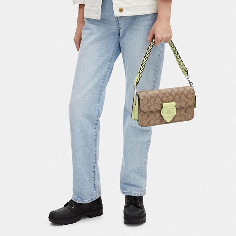 New COACH Morgan Leather Envelope Bag Zhi Sheng Bag Handbag Shoulder Bag Women's Brown & Green CJ616-SVUFH