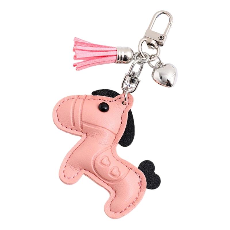 

Embossed PU Leather Horse And Heart Keychain With Decorative Tassels For Key Organization Fashionable Keyring розовый