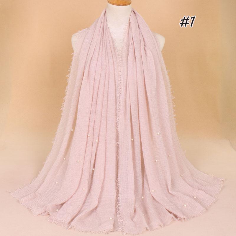 New Plain Crinkled Cotton Muslim Hijab Scarf Women Ladies Scarfs Shawls Head Wrap Pearl Beads Head Scarves Soft Muffler Stole