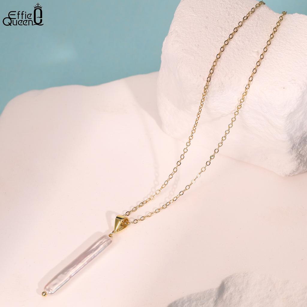 EFFIE QUEEN S925 Silver 14k Gold Baroque Freshwater Pearl Chain Pendant Necklace Natural Jewelry for Women Wedding Party GPN91