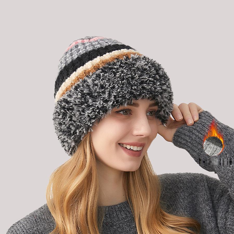 

Цветная вязаная шапка Bock, женская плотная шапка с эластичной флисовой кромкой, теплая шапка серый