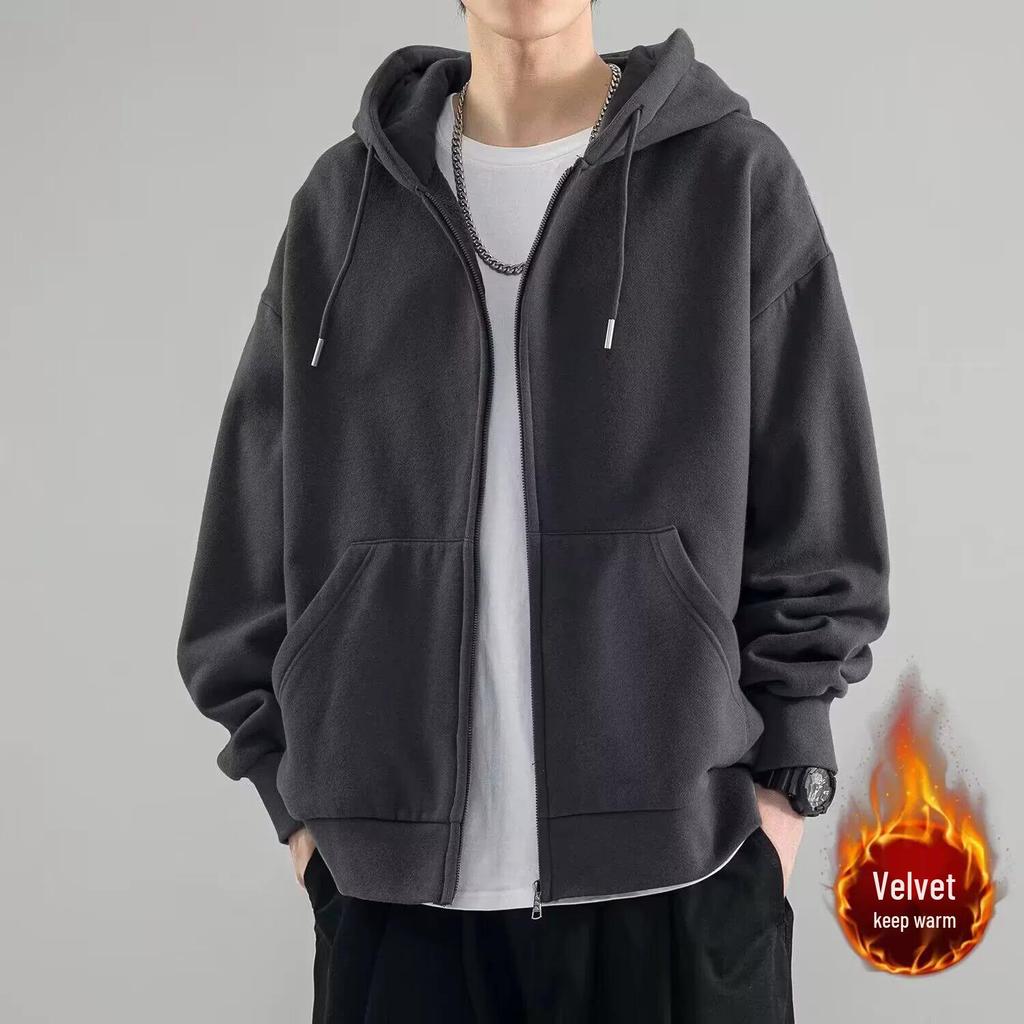 Japanese-Style Loose Zipper Hoodie for Men - Trendy Hong Kong & Korean Fashion, Casual Wear-Resistant Cardigan Jacket