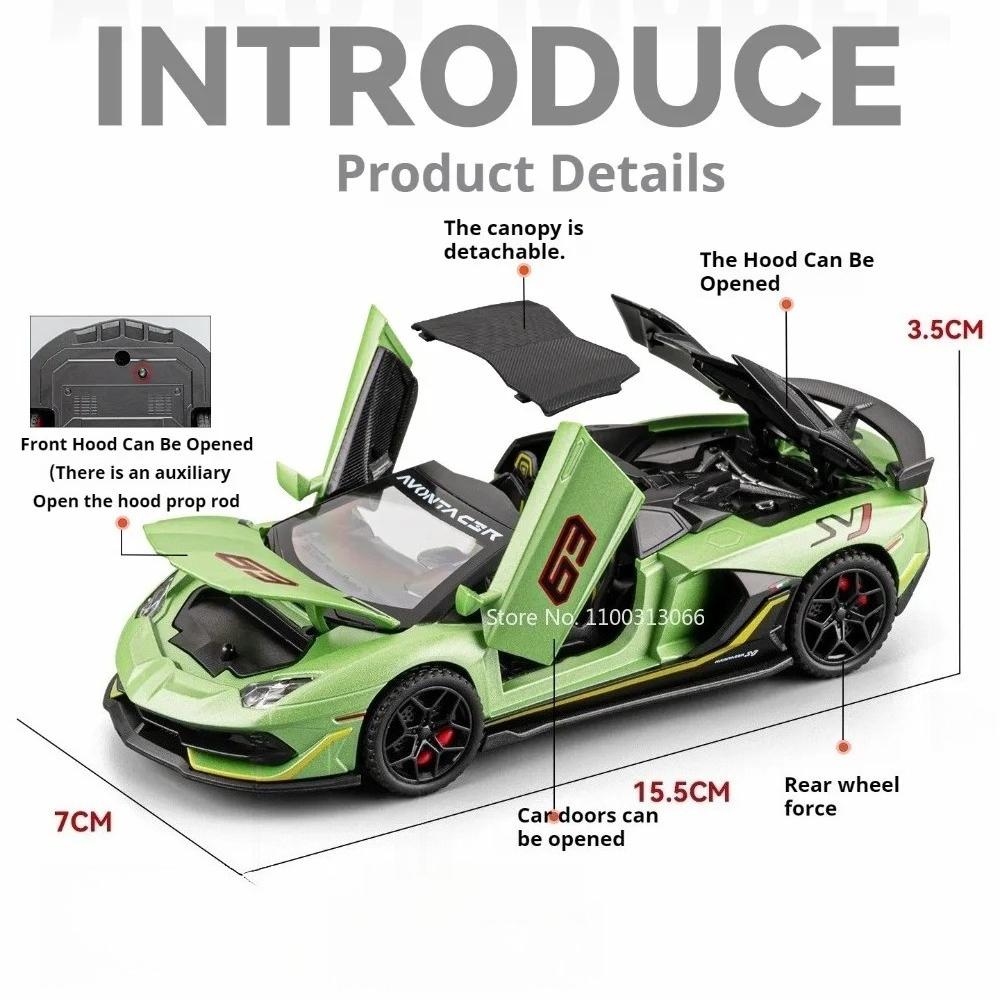 1:32 Scale SVJ63 Revuelto Sports Cars Model Toy Alloy Diecast Pull Back Miniature Vehicle Doors Opened Supercar Adult Presents