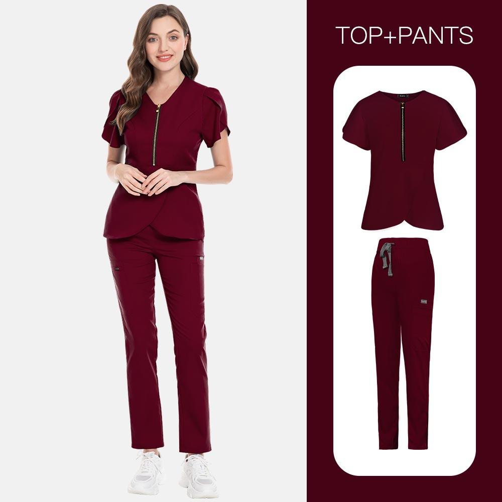 Beauty Salon Spa Club High Quality Hand Washing Clothes Work Clothes Staff Uniform Solid Color Set Nurse Clothes Embroidered Logo