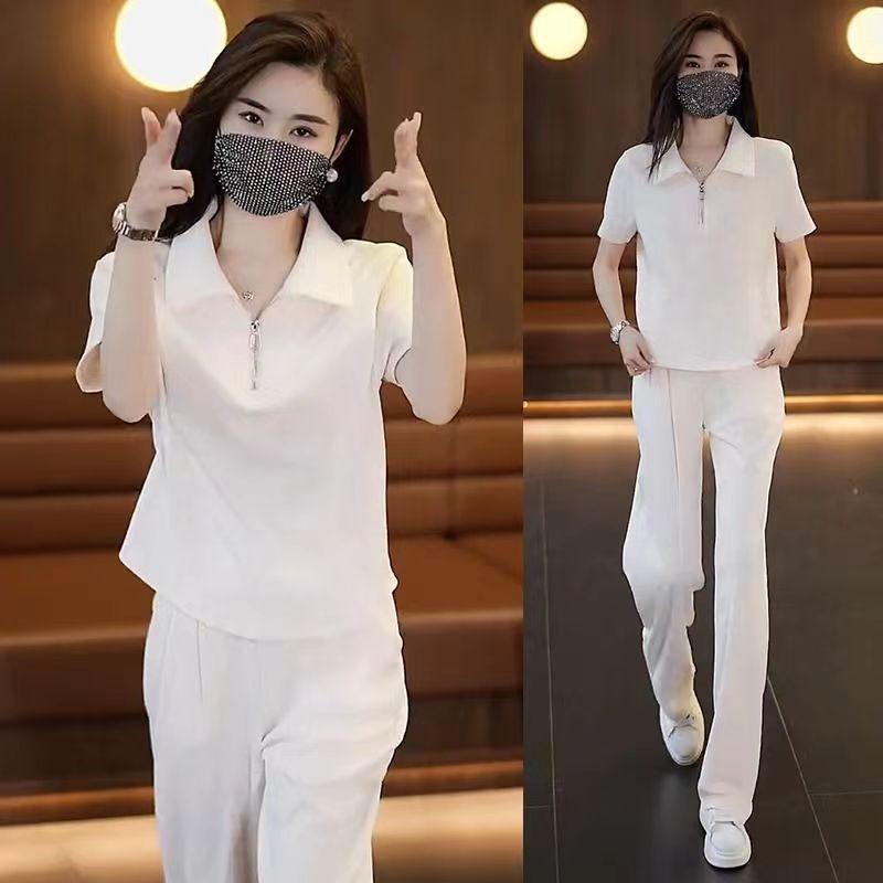 2025 Summer European Trendy Two-Piece: Ice Silk Loose Fit Short Sleeve Set for Women