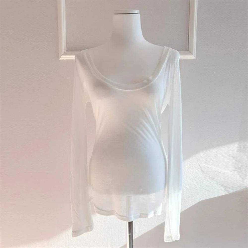 

Летняя пляжная одежда Однотонные свободные футболки Накидка для бикини Топы с длинными рукавами Женские S белый