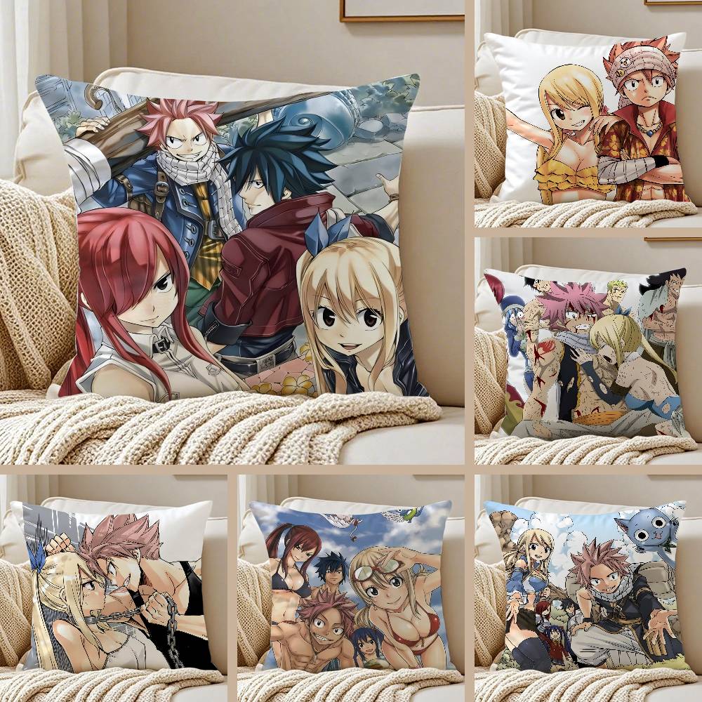 F-Fairy T-Tail Pillow Case Anti-dustmite Pillowcase Invisible Zipper Silky Short Plush Sofa Cushion Cover