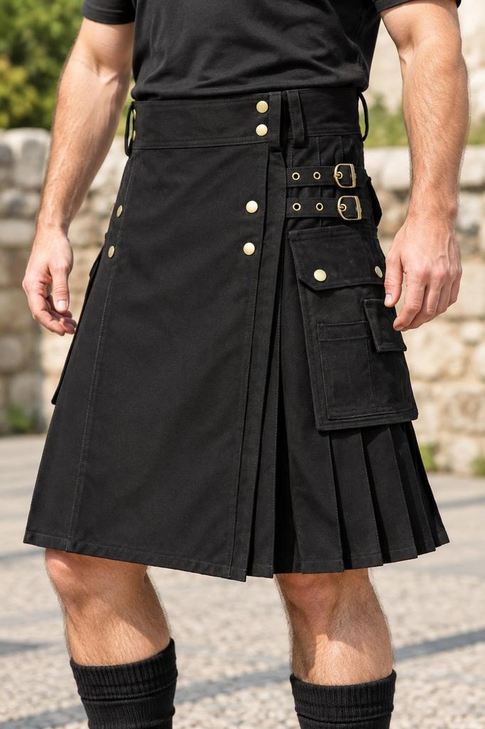 Kilt en coton écossais de luxe, jupe utilitaire d'extérieur, tartan, gothique, style militaire, style écossais, style tartan, style gothique ...