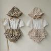 Summer Baby Floral Suspender Pants Set with Sun Hat