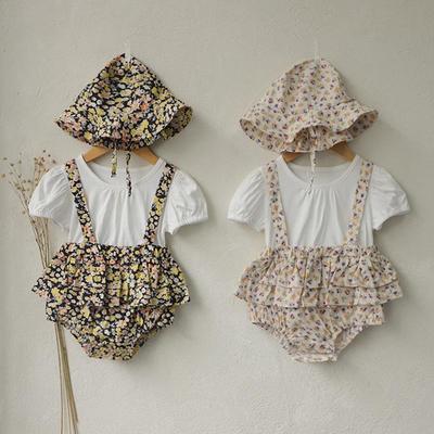 Conjunto de Pantalones con Peto Floral de Verano para Bebé con Sombrero para el Sol
