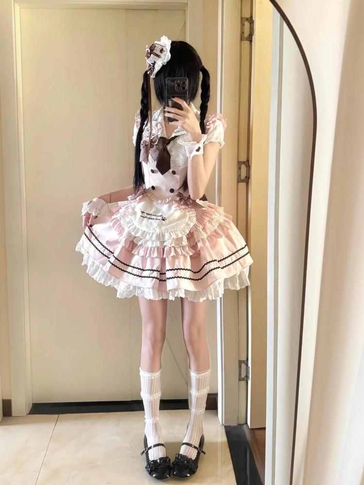 Set 3 Piese Femei Harajuku Sweet Lolita Design Dantelă Albă Top Corset Fustă Bufantă Retro Elegant Femeiesc Ținute Noi Șic Vară