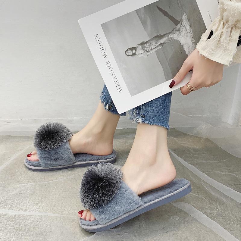 Mao Mao slippers 2025 new Korean version of home one-word slippers fashion ball warm indoor cotton mop
