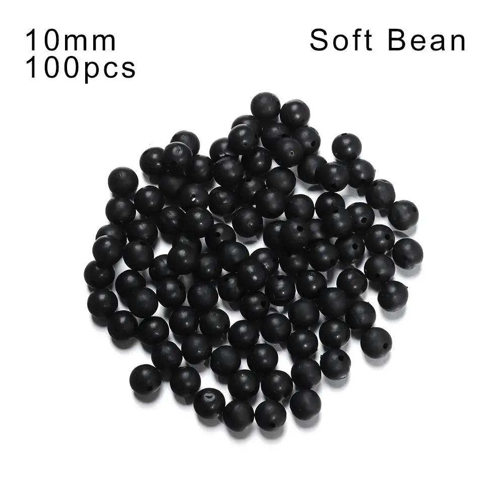 100Pcs Fishing Beads Space Stopper Black 3mm-12mm Round Soft and hard beans Fishing Lures bait Hook Rig Accessories