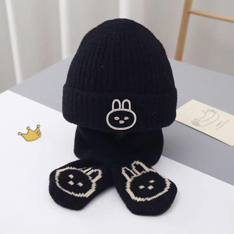 Autumn and winter children's hat boy bear wool hat girl knitted cotton warm baby hat scarf two-piece set