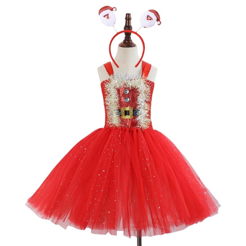 Girl Christmas Elf Dress up Costume with Dress Christmas Hat (Or Headband) Christmas Dwarf Outfit for Kid Girl Christmas