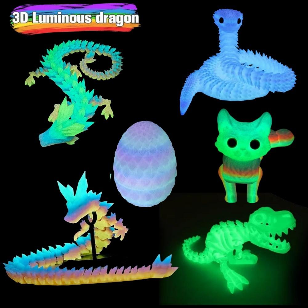 Leuchtende Spielzeuge 3D-gedrucktes Tier Leuchtet im Dunkeln Drache Schlange Katzen Drehbar Gelenkig Tyrannosaurus Rex Heimdekoration Kindergeschenk