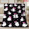 Pink Bow Ghost Flannel Throw Blanket, Cute Ghost Star Heart Print Soft Warm Blanket for Sofa Bed Halloween Home Decor