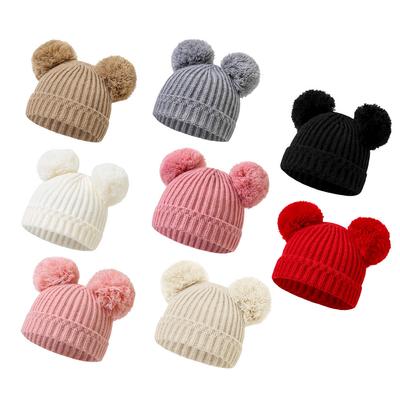 0-1 Years Old Baby Knitted Hat with 2 Big Pom Poms Winter Warm Infant Christmas Cap for Newborn Boys Girls