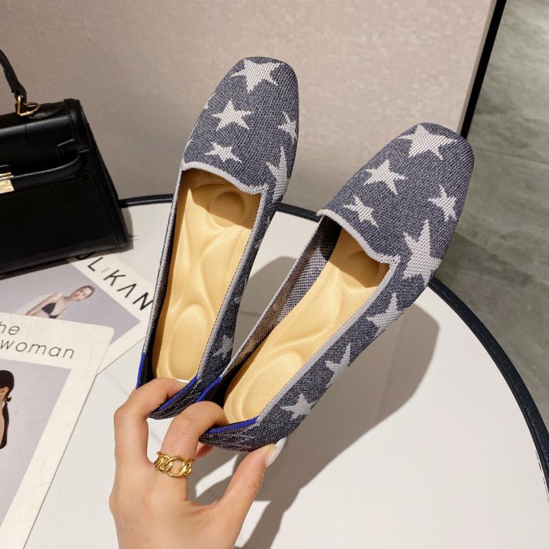 Flying woven flat-soled single shoes women's new shallow-mouth fashion soft-soled square-headed beanie shoes