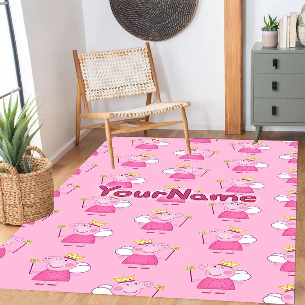 Peppa Pig Personalized Text Floor Rug Office Rug Design for Balcony Hallway Bedrooms Game Room Antislip Carpet Anime Office Decor