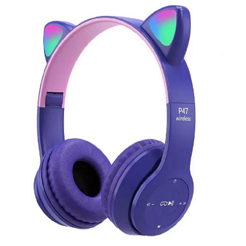 Cartoon Luminous Cat Ears Wireless Bluetooth Stereo Headphones P47M
