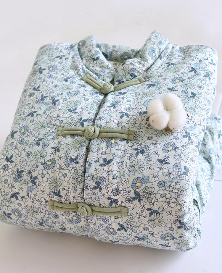 534 Winter Handmade Pure Cotton Floral Jacket - Chinese Retro Style for Middle-Aged and Elderly Women