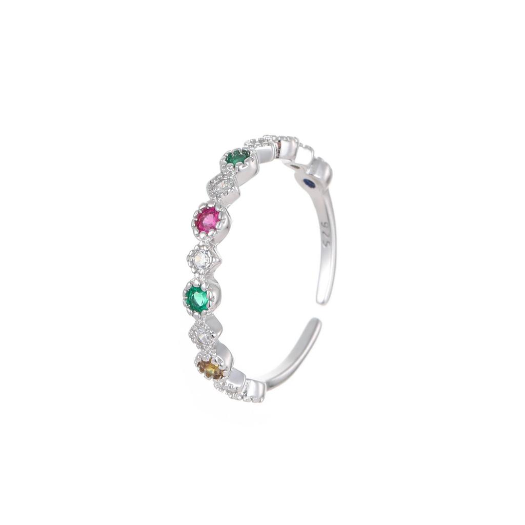 18K Gold-Plated S925 Silver Rainbow Zirconia Open Ring for Women - Retro Niche Design, Exquisite and Cool Style.