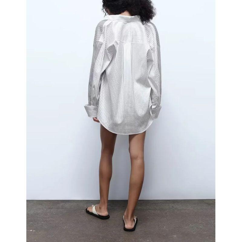 Spring New Women Clothes French Style Niche Versitile Fashion Loose Lapel Stripe Patchwork Shirts 3067019